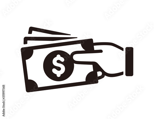 Money on hand, pay money, exchange vector icon illustration (US dollar)