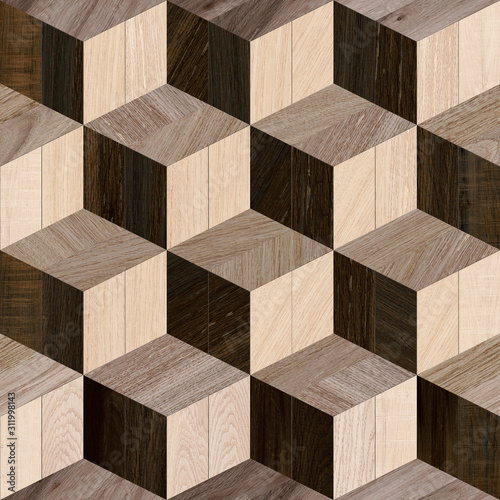 Fototapeta Naklejka Na Ścianę i Meble -  abstract home decorative wooden wall and floor design background, 3D shape wooden background