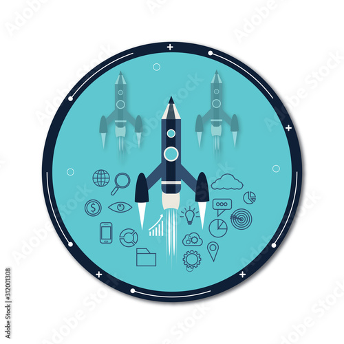 Creative idea concept - pencil as speed rocket climbing to the sky - wisdom and knowledge