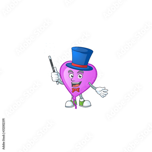 Cartoon character of purple love balloon performance as a Magician
