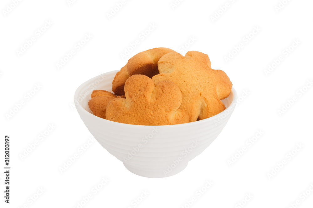 Handmade cookies made from Shortcrust pastry in the bowl, isolated Handmade cookies made from Shortcrust pastry in the bowl, isolated