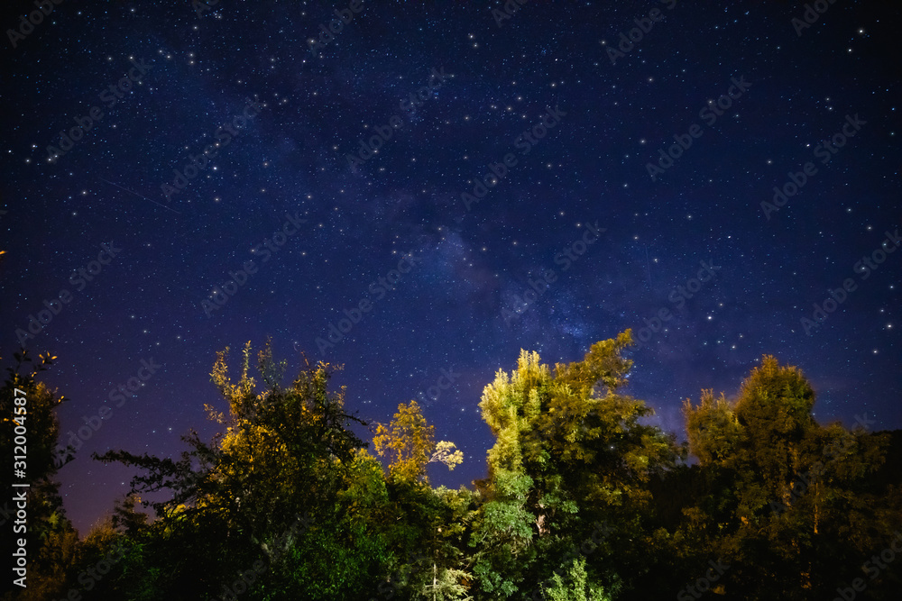 Milky way stars on a dark night sky.