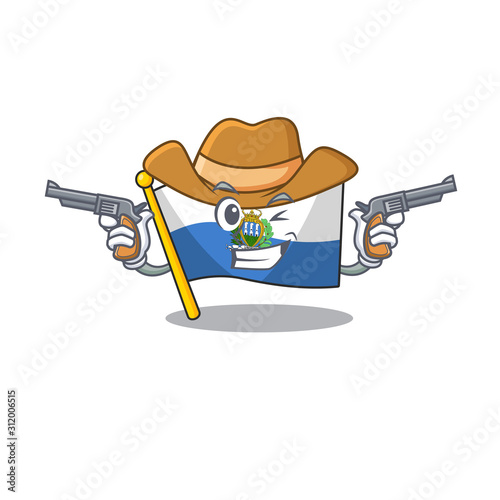 Flag san marino Scroll mascot performed as a Cowboy with guns