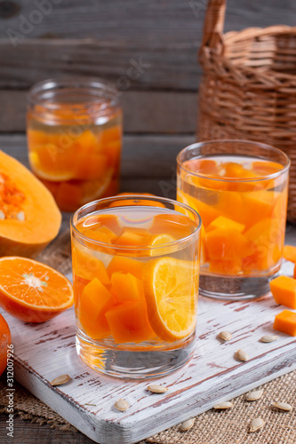 Fresh pumpkin juice with mandarin