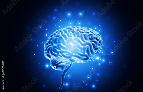 Fototapeta Naklejka Na Ścianę i Meble -  Human brain with signals on science background. 3d illustration.