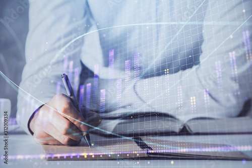 Wallpaper Mural Financial trading chart multi exposure with man desktop background. Torontodigital.ca