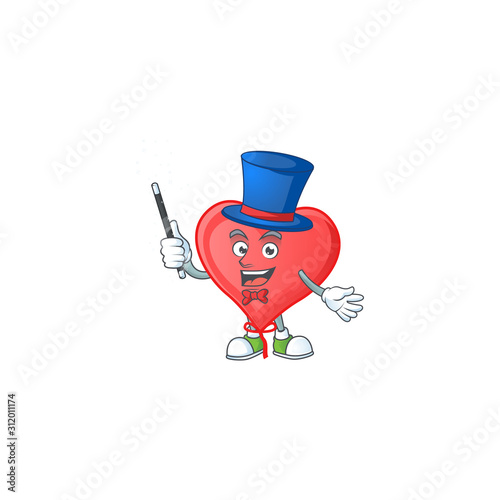 Cartoon character of red love balloon performance as a Magician
