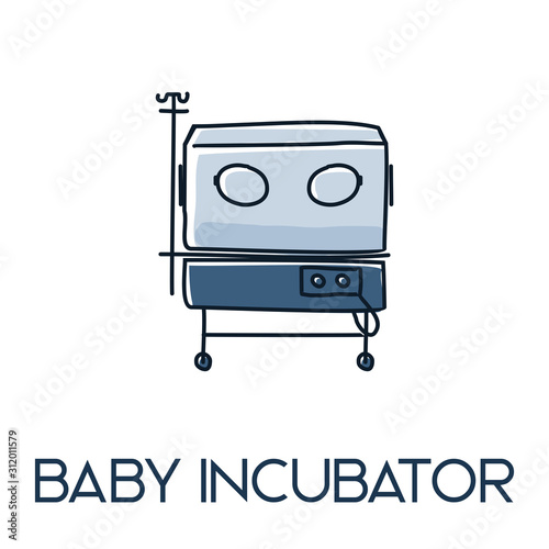 baby incubator minimalist out line hand drawn medic flat icon illustration