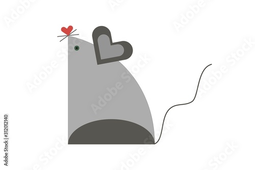 2020 year of the rat.  The symbol of the New Year is a rat in a flat style. Gray rat on white background.