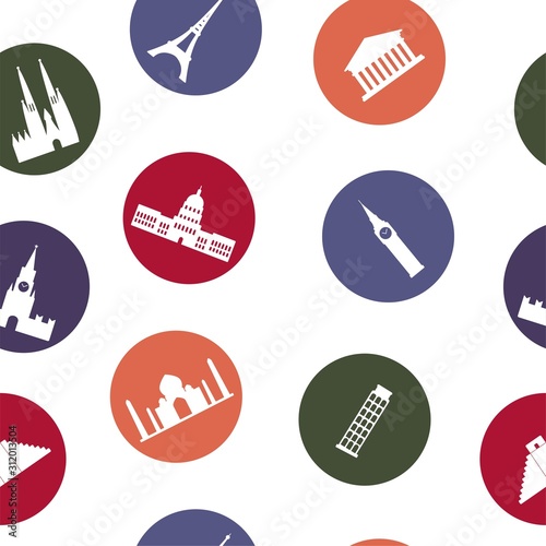 World sights seamless pattern. Famous monuments of world