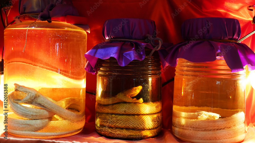 Traditional asian tincture on a poisonous snake. Avamori Venomous Snake