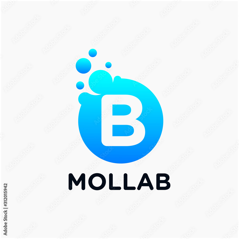initial Letter B with molecule element. Lab, liquid, atom Design concept. Design Vector with Dots and Bubbles. perfect for technology, digital, software, network and science brand. - vector