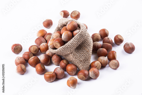Hazelnut on the white backg...