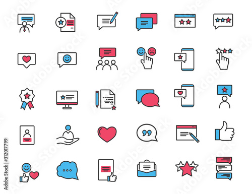 Set of linear feedback icons. Customer satisfaction icons in simple design. Vector illustration
