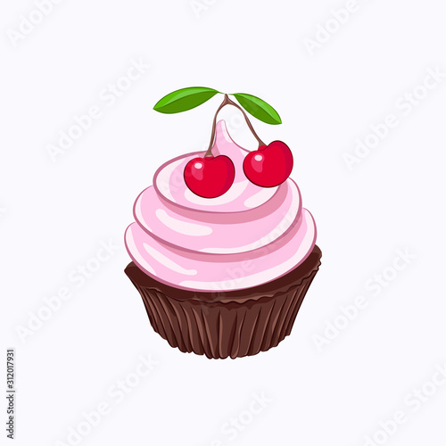 Chocolate cupcake with cherry whipped cream