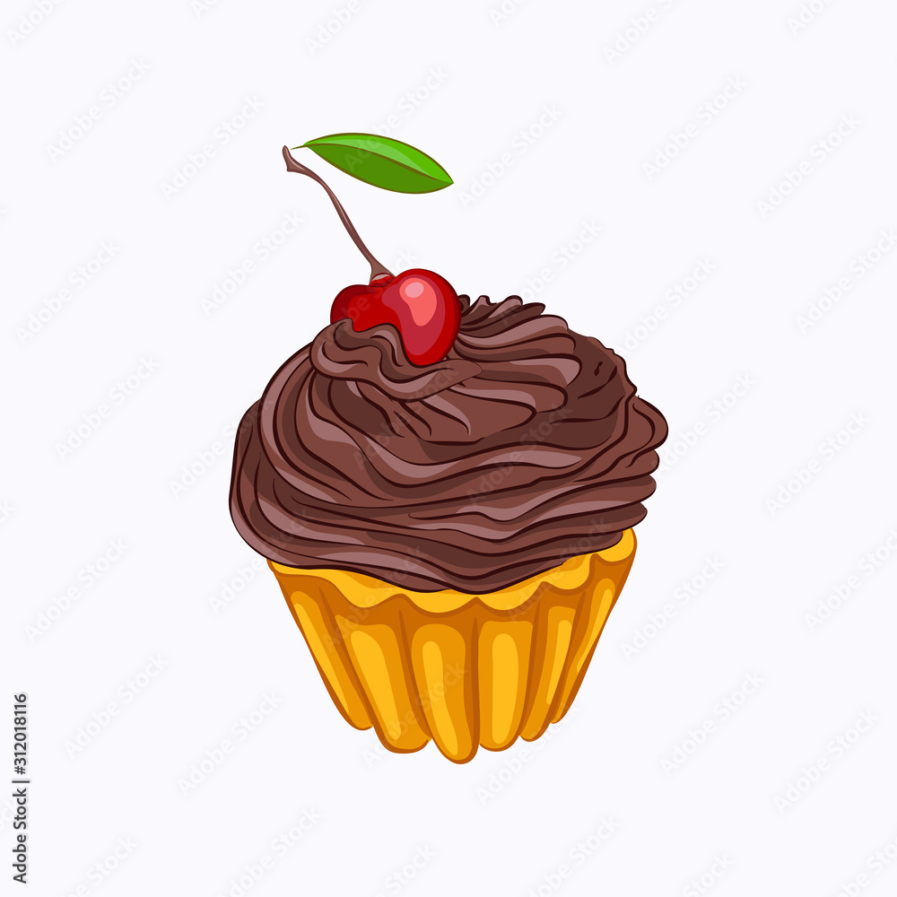 Vanilla cupcake with chocolate cream and cherry Vanilla cupcake with chocolate cream and cherry
