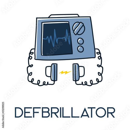 Defibrillator minimalist out line hand drawn medic flat icon illustration