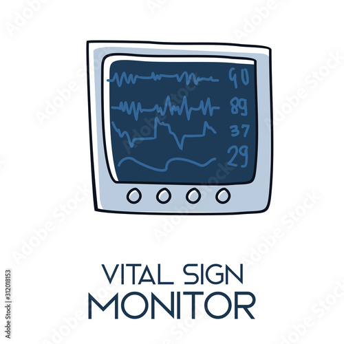 Ekg vital sign monitor minimalist out line hand drawn medic flat icon illustration