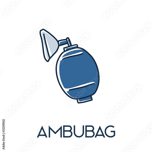 ambu Bag valve mask minimalist out line hand drawn medic flat icon illustration