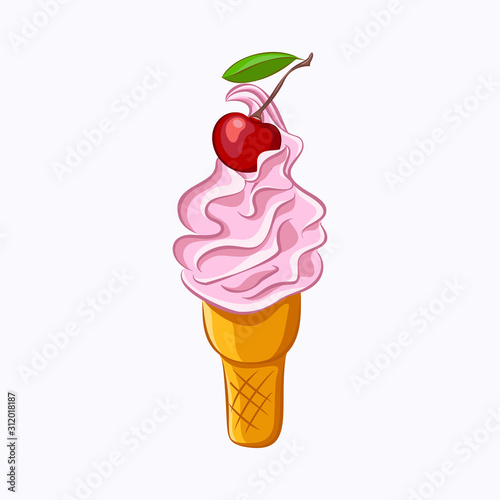 Berry ice cream and cherry isolated on the white