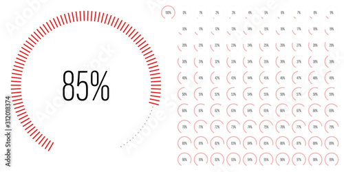 Set of circular sector percentage diagrams meters from 0 to 100 ready-to-use for web design, user interface UI or infographic - indicator with red