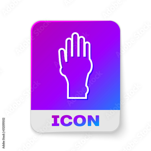 White line Hand with psoriasis or eczema icon isolated on white background. Concept of human skin response to allergen or chronic body problem. Rectangle color button. Vector Illustration