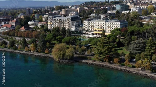 Aerial of skyline of beautiful city of Lausanne, Switzerland