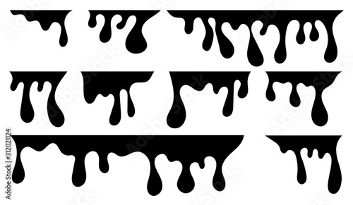 Vector set of Paint dripping, liquids, paint, caramel, ink, Dripping liquid. Paint flows. Current paint, stains, chocolate isolated on white background