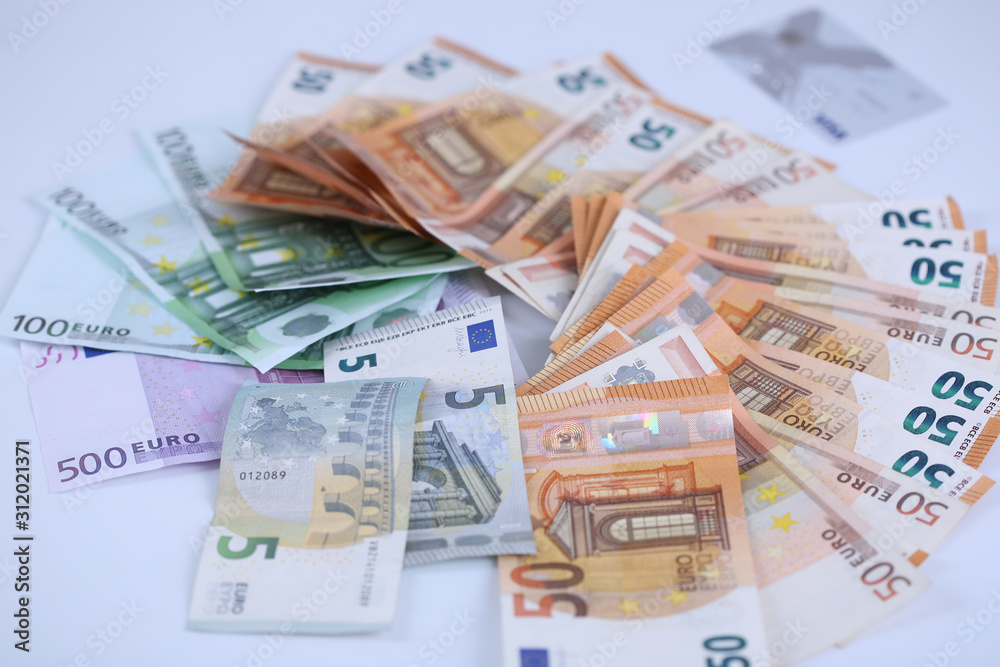 Money background of Euros. Giving money. Robery.