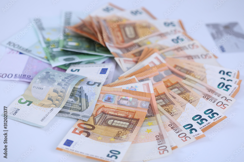 Money background of Euros. Giving money. Robery.