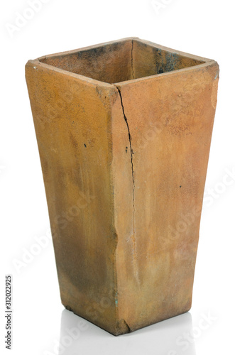 old Terracotta flower pot on white background