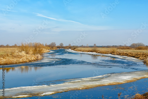 Spring flood on the river. High water