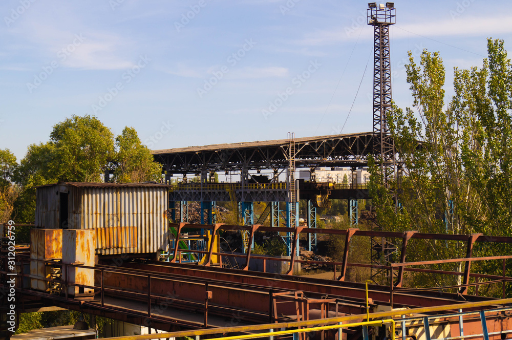 Fototapeta premium Production. The old factory. Rusty manufacturing equipment. Old Industrial Facility.