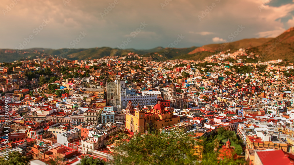 colorful cityscape of mexican city Guanajuato Mexico