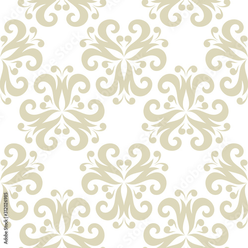 Floral seamless olive green pattern. On white background