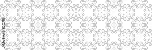 Floral gray print on white. Long seamless pattern