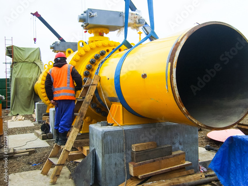 Sakhalin, Russia - 12 November 2014: Construction of the gas pip photo