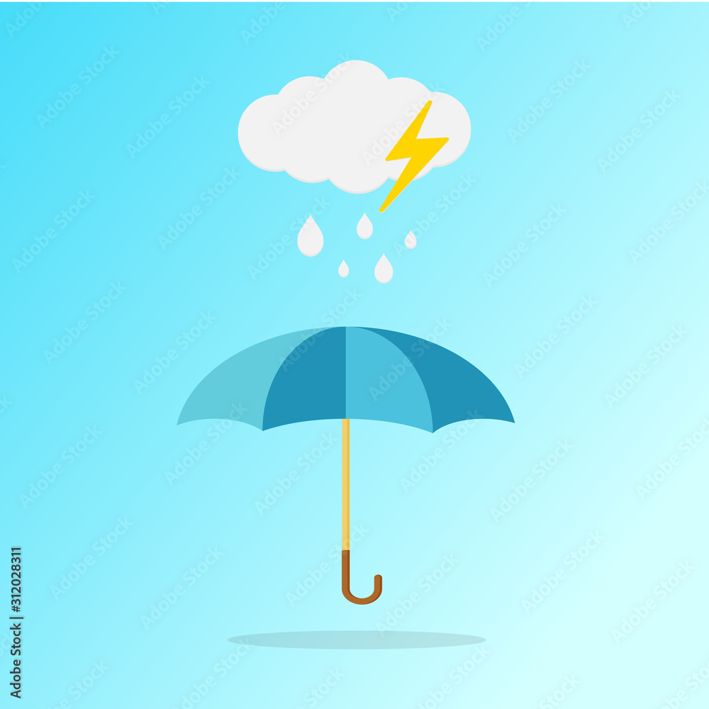 Cloud, rain and opened umbrella in the rain. Flat style vector illustration icon-vector Cloud, rain and opened umbrella in the rain. Flat style vector illustration icon-vector
