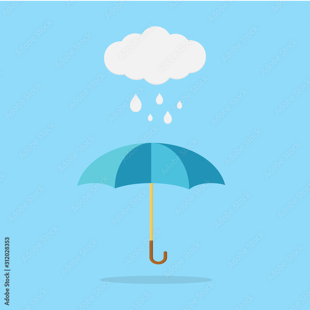 Cloud, rain and opened umbrella in the rain. Flat style vector illustration icon-vector