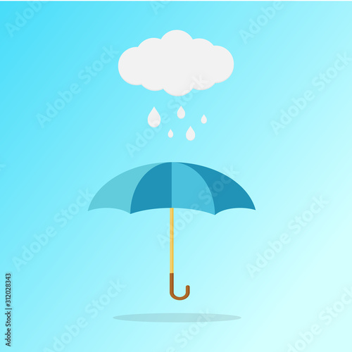 Cloud  rain and opened umbrella in the rain. Flat style vector illustration icon-vector