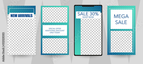 Commercial stories design, eps 10. Editable story cover design for promotion. Geometrical elements, trendy colours.