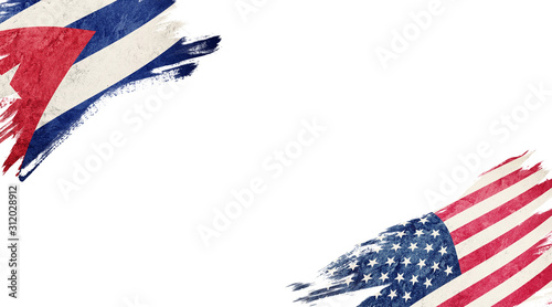 Photography Flags of Cuba and USA on White Background