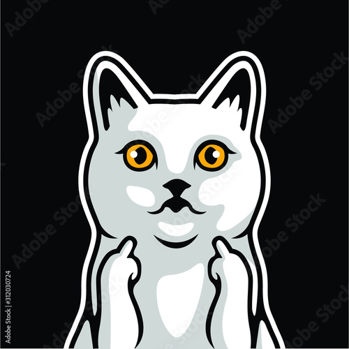 Cute Cat Animal Showing Fuck You Gesture Finger Hand Middle Sign - Vector