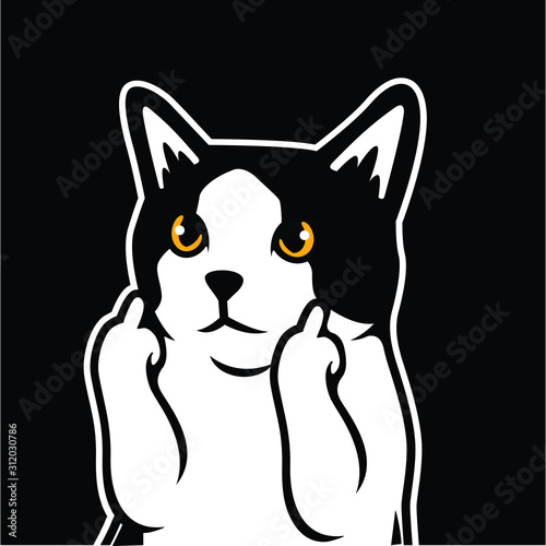 Slika na platnu Cute Black And White Cat Kitten Being Upset - Vector