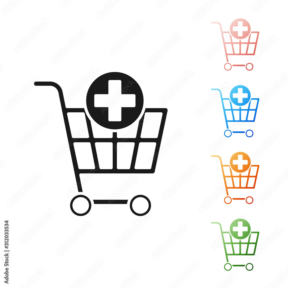 Black Add to Shopping cart icon isolated on white background. Online buying  concept. Delivery service sign. Supermarket basket symbol. Set icons  colorful. Vector Illustration Stock Vector | Adobe Stock