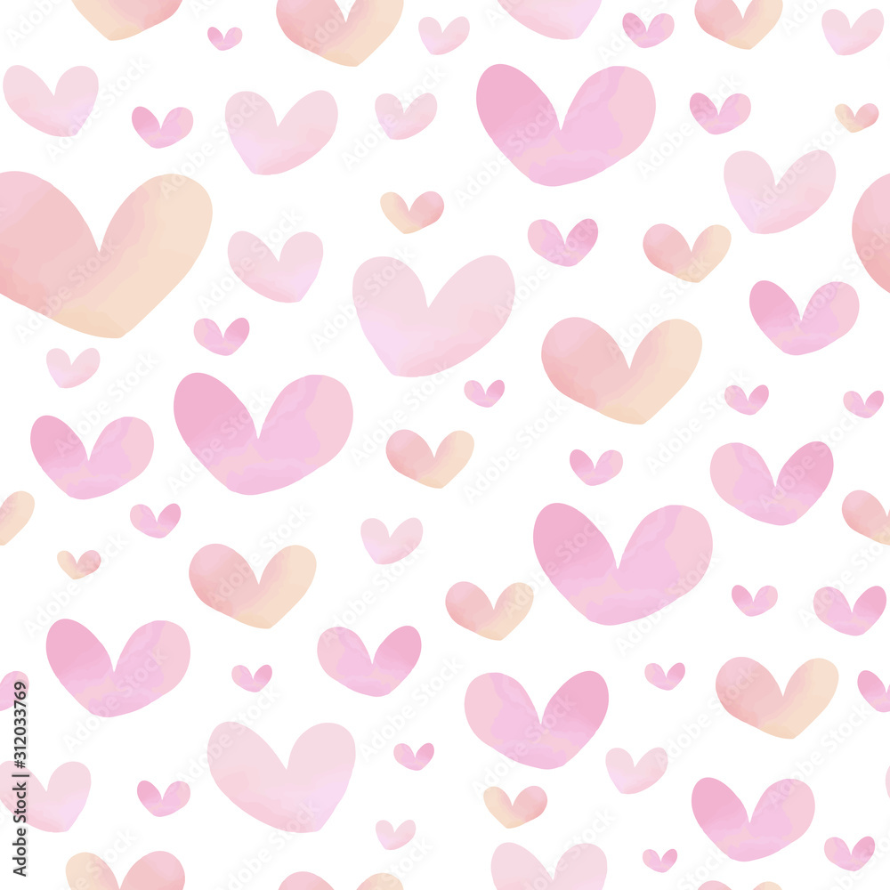 Seamless pattern of watercolor hearts.