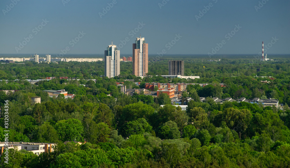 Panorama view of Riga from above. Summer cityscape. Latvia.