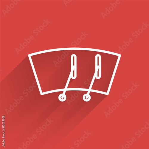 White line Windscreen wiper icon isolated with long shadow.  Vector Illustration