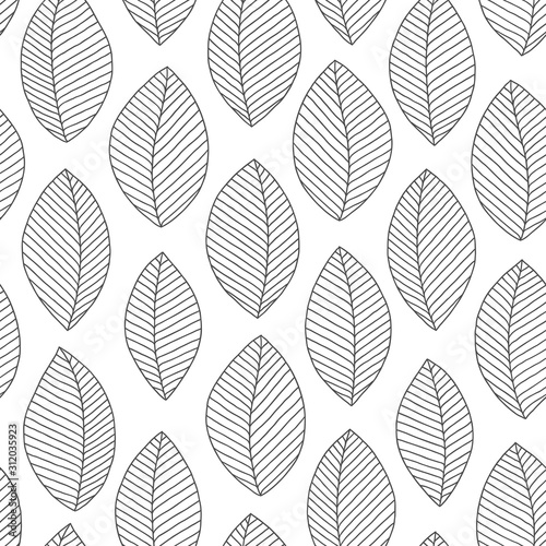Seamless doodle leaves pattern for coloring book.