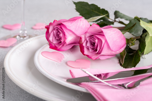 Table Setting For Valentines With Pink Roses